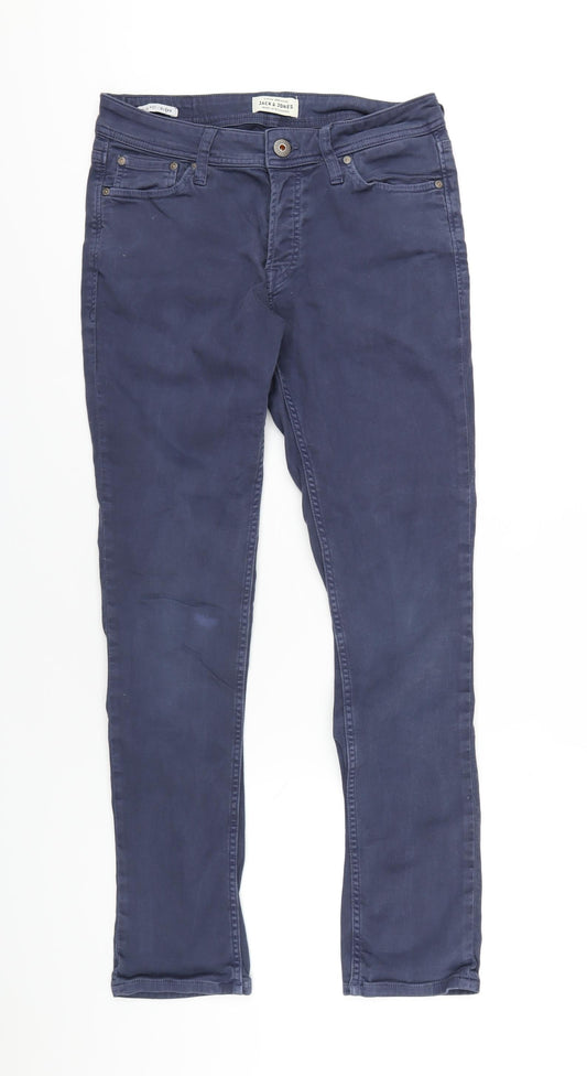 JACK & JONES Mens Blue Cotton Chino Trousers Size 30 in L32 in Regular Zip