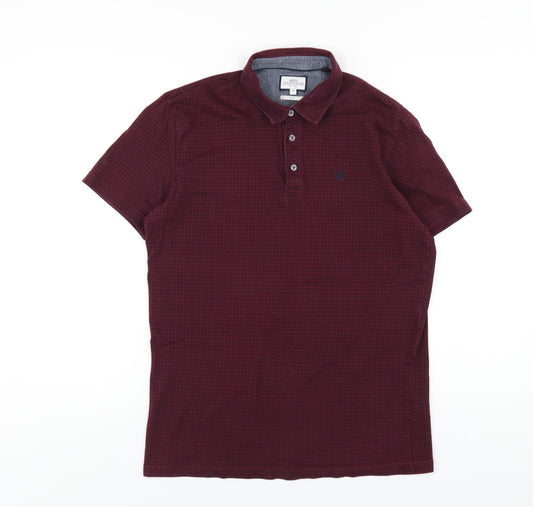 NEXT Mens Red Check Cotton Polo Size M Collared Button