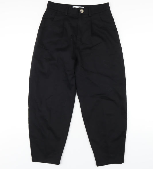 Zara Womens Black Cotton Trousers Size 8 L26 in Regular Zip