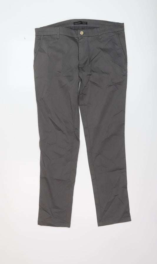 Zara Womens Grey Cotton Trousers Size 12 L29 in Regular Button