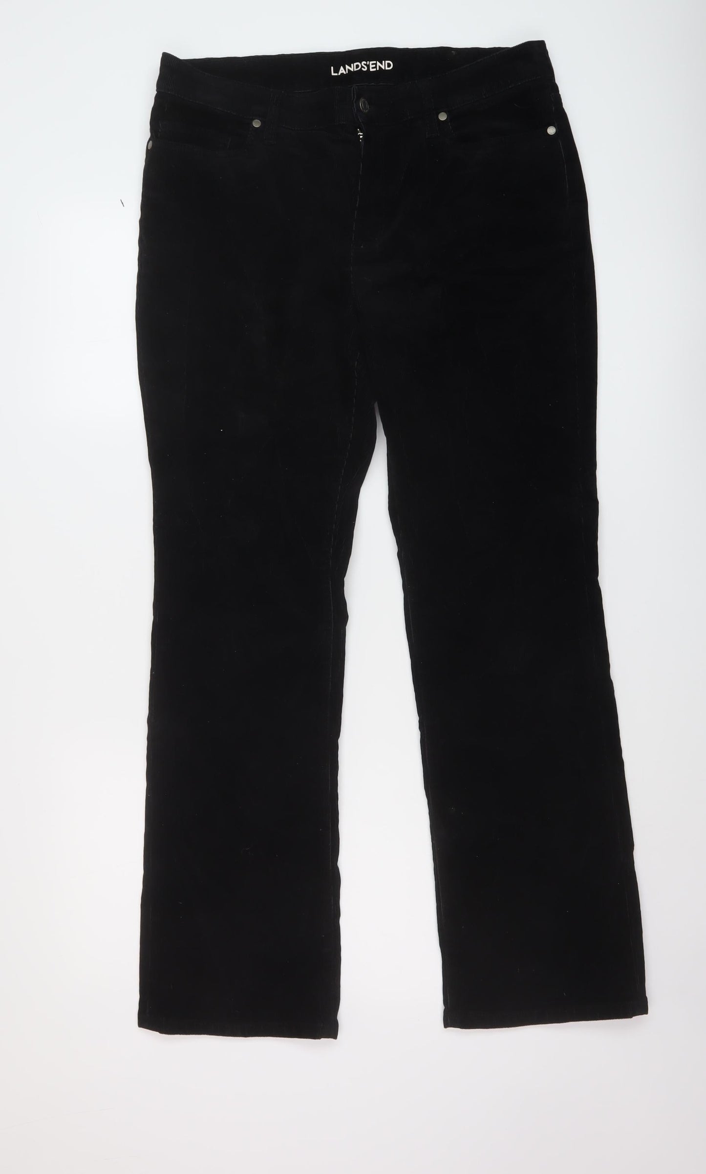 Land's End Womens Black Cotton Trousers Size 14 L30 in Regular Button