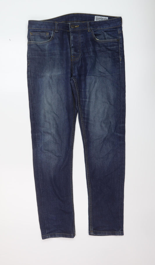 Denim & Co. Mens Blue Cotton Straight Jeans Size 32 in L30 in Regular Button