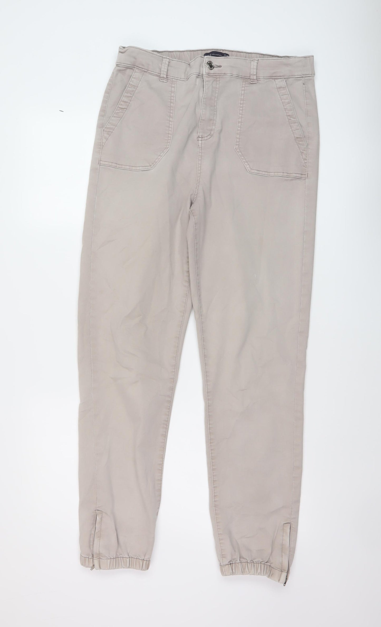 Marks and Spencer Womens Beige Cotton Jogger Trousers Size 14 L29 in Regular Button