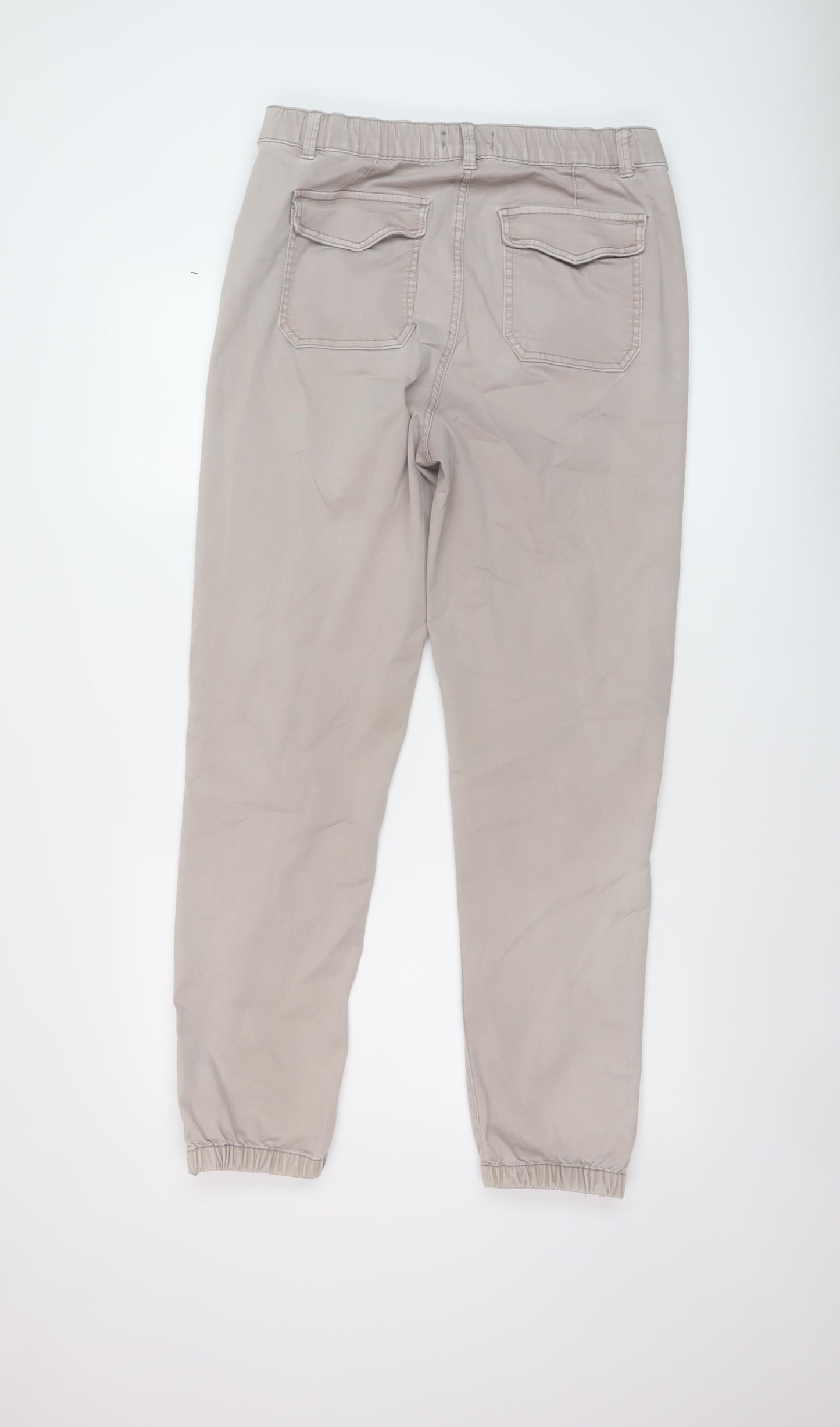 Marks and Spencer Womens Beige Cotton Jogger Trousers Size 14 L29 in Regular Button