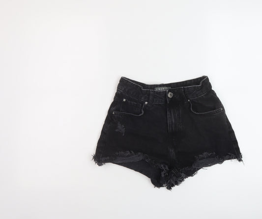 Denim & Co. Womens Black Cotton Cut-Off Shorts Size 6 L3 in Regular Button