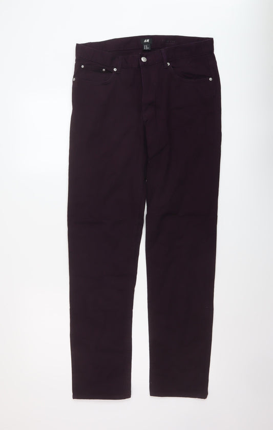 H&M Mens Purple Cotton Straight Jeans Size 32 in L31 in Regular Button