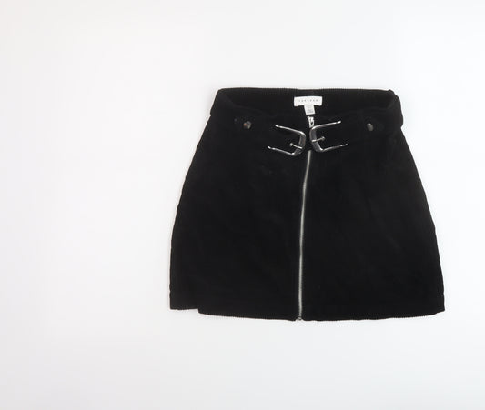 Topshop Womens Black Cotton Mini Skirt Size 6 Zip