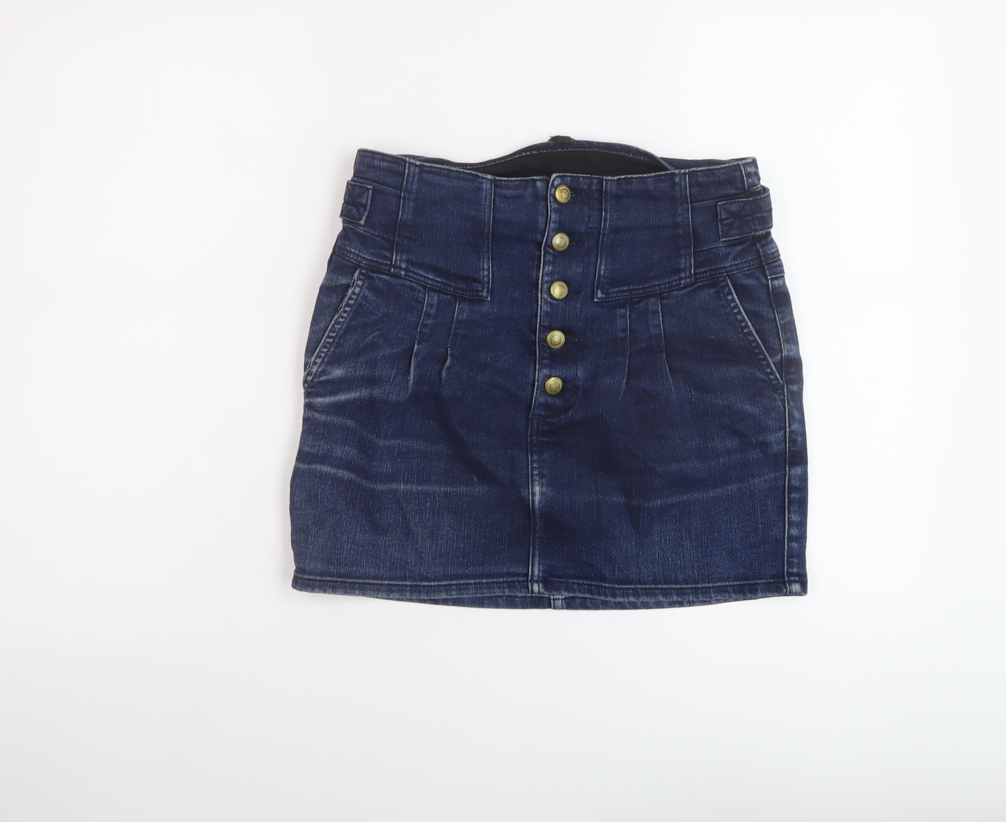 Topshop Womens Blue Cotton Mini Skirt Size 12 Button