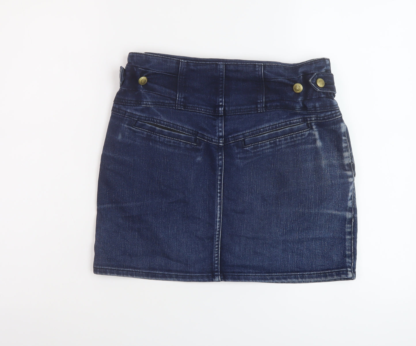 Topshop Womens Blue Cotton Mini Skirt Size 12 Button