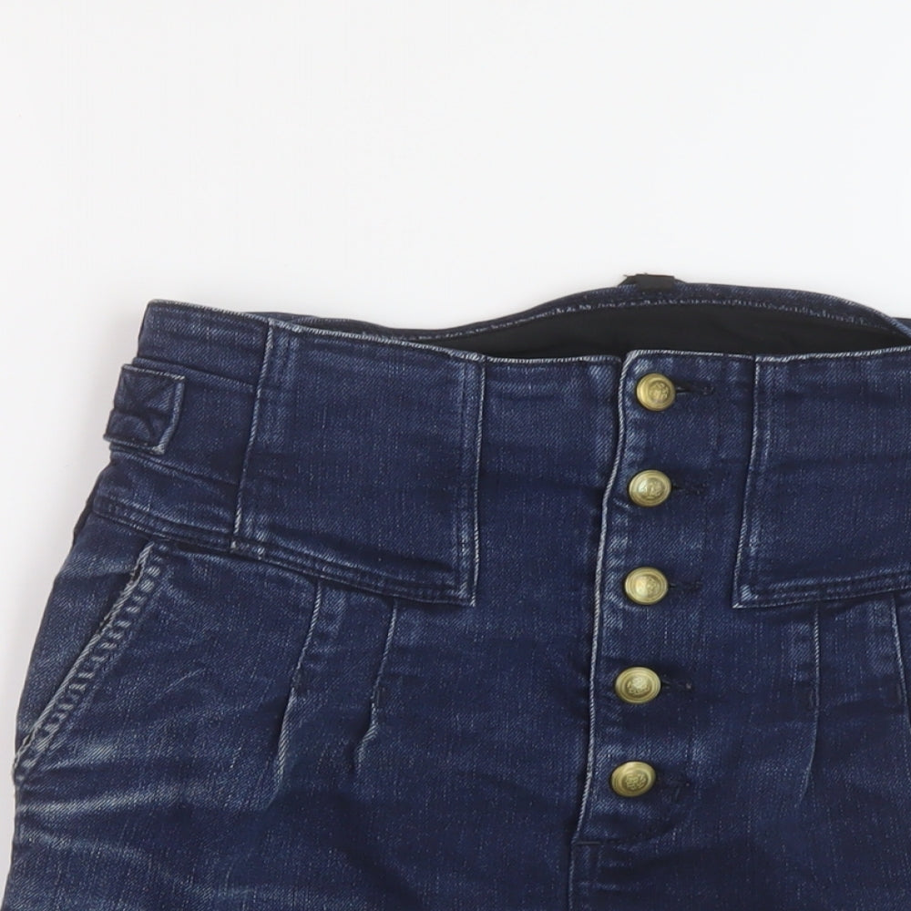 Topshop Womens Blue Cotton Mini Skirt Size 12 Button