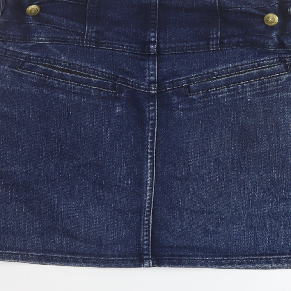 Topshop Womens Blue Cotton Mini Skirt Size 12 Button