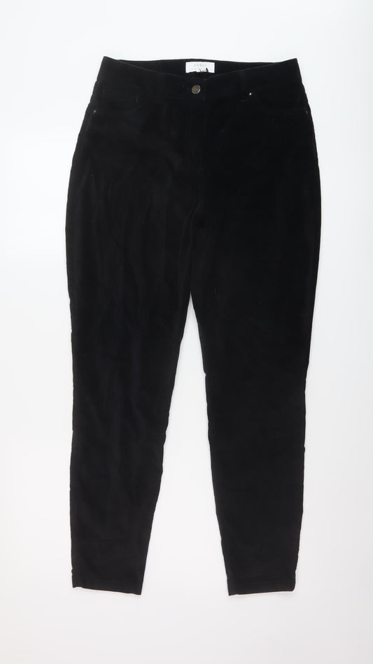 Coast Womens Black Cotton Trousers Size 12 L28 in Regular Button