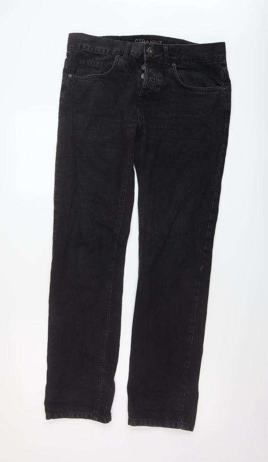 Denim & Co. Mens Black Cotton Straight Jeans Size 32 in L32 in Regular Button