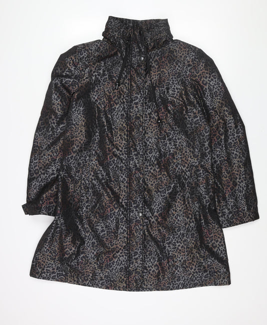 Klass Womens Black Animal Print Rain Coat Coat Size L Snap - Leopard Print Hooded