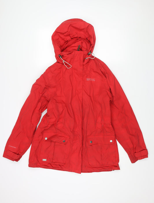 Regatta Womens Red Rain Coat Coat Size 16 Zip - Hooded Drawstring Logo Waterproof