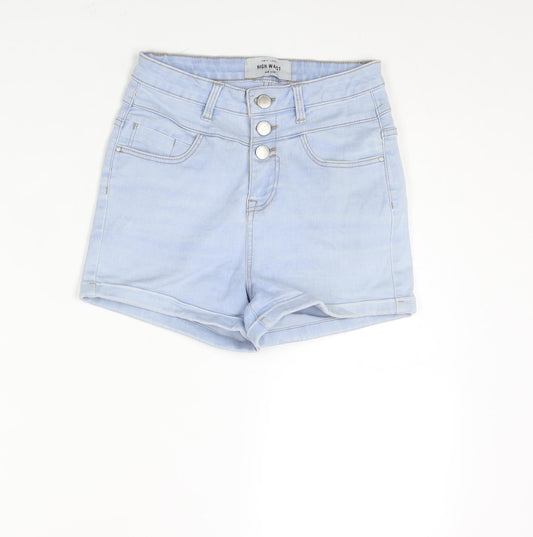 New Look Womens Blue Cotton Mom Shorts Size 8 Regular Zip