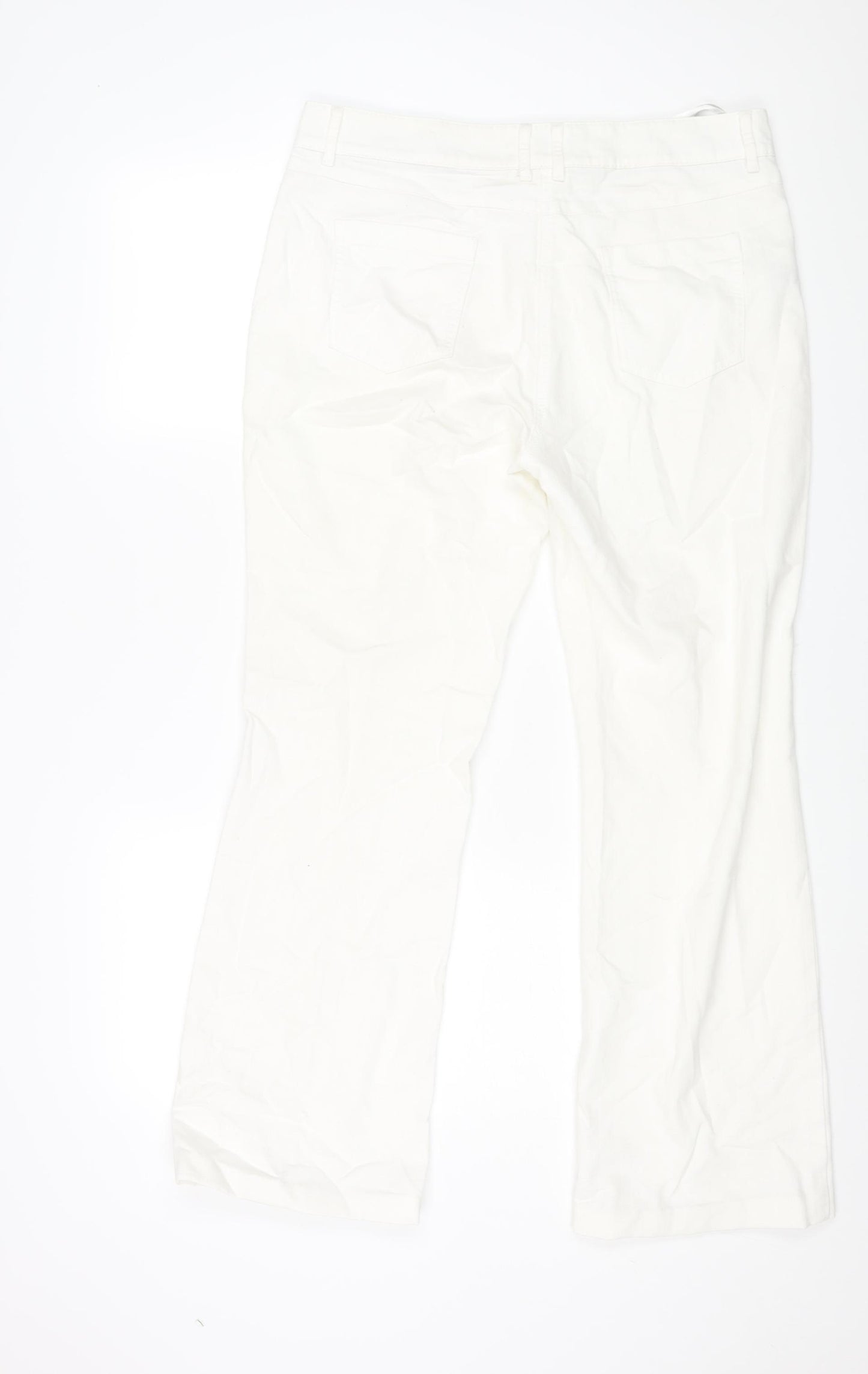 Per Una Womens White Cotton Trousers Size 14 L29 in Regular Zip