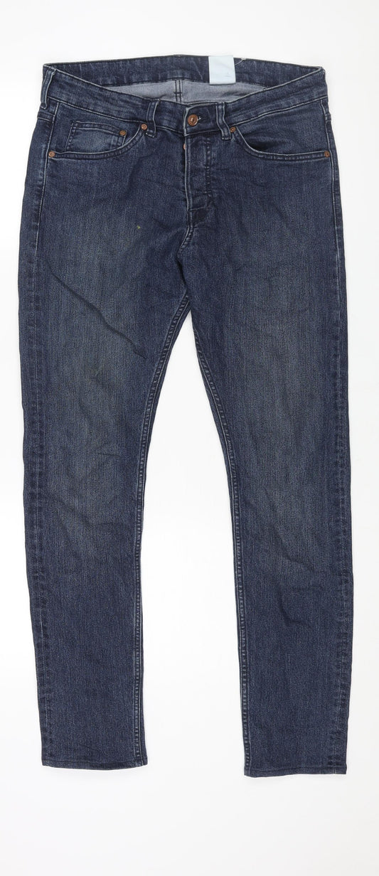 H&M Mens Blue Cotton Skinny Jeans Size 32 in L32 in Regular Button