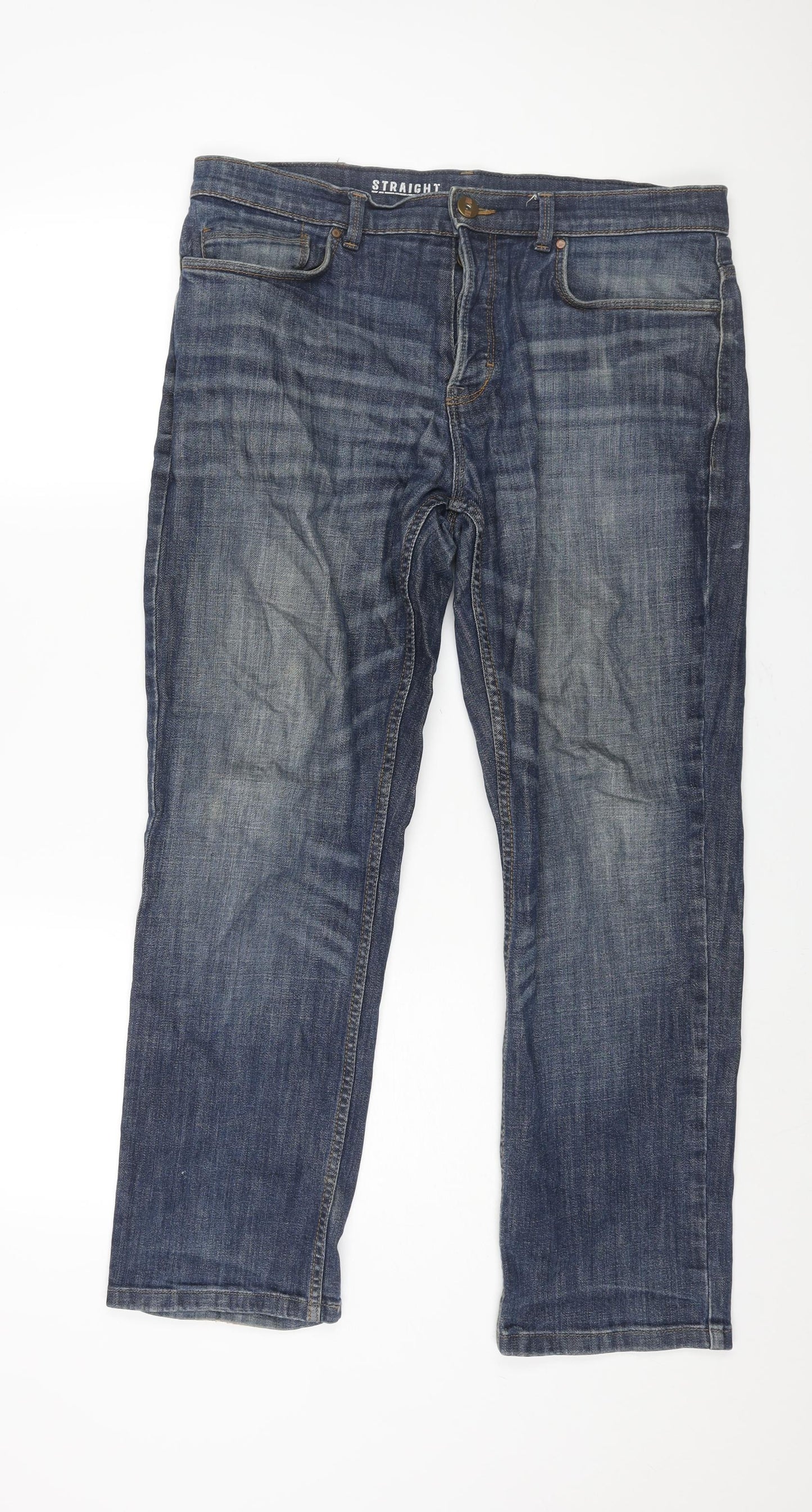 George Mens Blue Cotton Straight Jeans Size 36 in L29 in Regular Zip