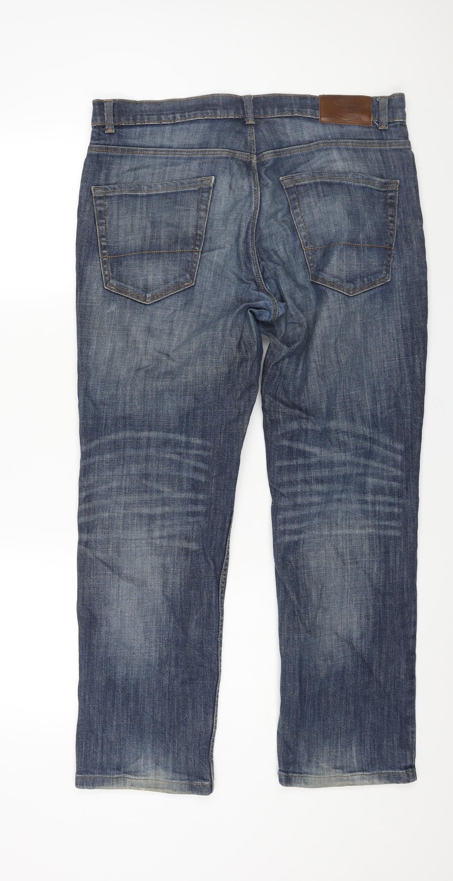 George Mens Blue Cotton Straight Jeans Size 36 in L29 in Regular Zip