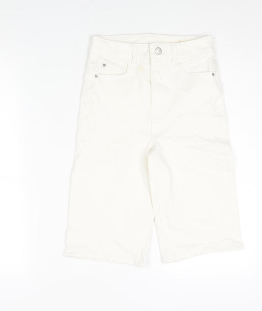 Marks and Spencer Womens White Cotton Bermuda Shorts Size 6 L12 in Regular Zip