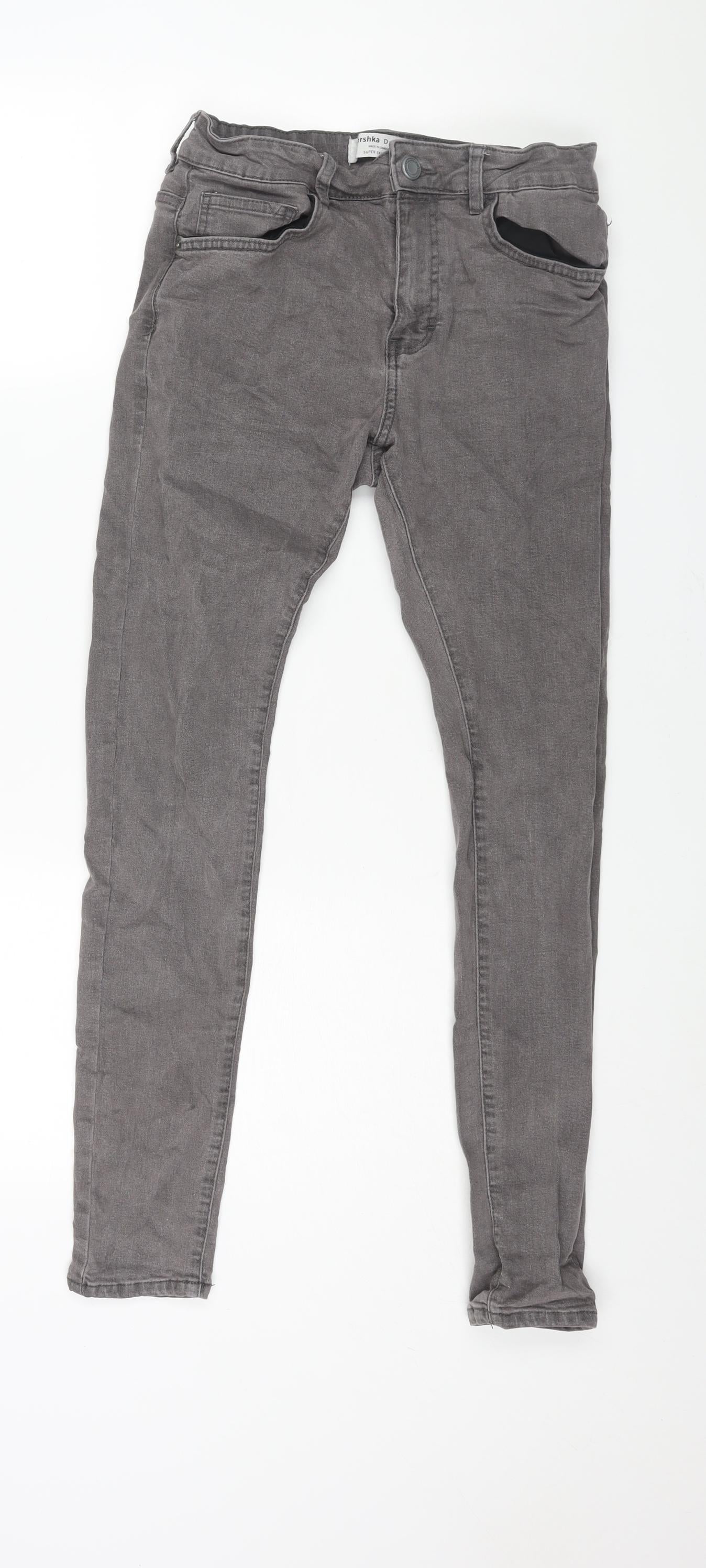 Bershka Mens Grey Cotton Skinny Jeans Size 30 in L28 in Regular Zip