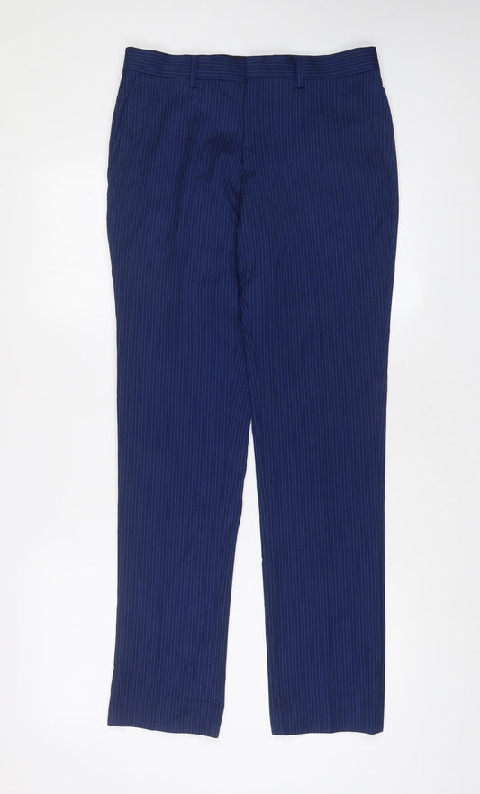 6th Sense Mens Blue Striped Polyester Trousers Size 30 in L31 in Regular Hook & Eye