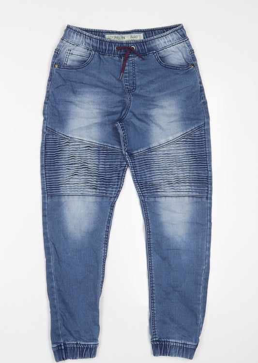 Denim & Co. Boys Blue Cotton Tapered Jeans Size 11-12 Years L25 in Regular Drawstring - Pockets