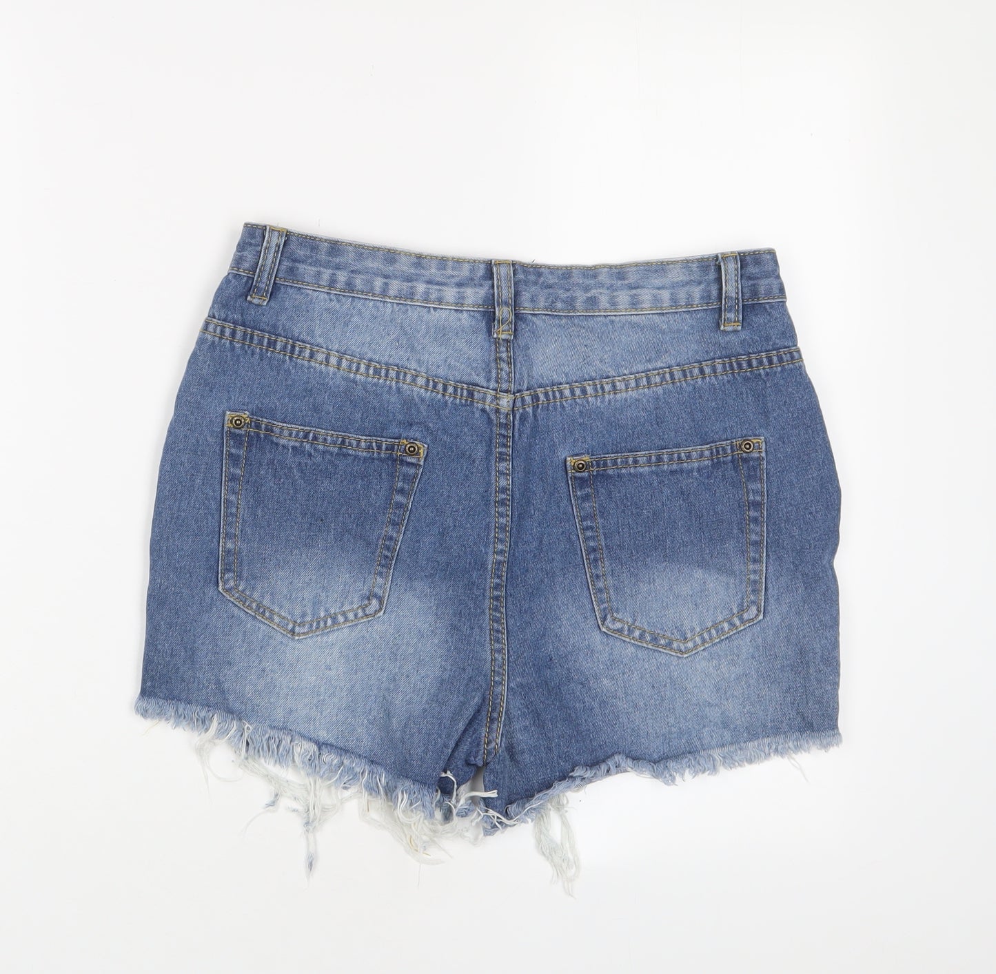 PRETTYLITTLETHING Womens Blue Cotton Sailor Shorts Size 10 L3 in Regular Zip - Distressed