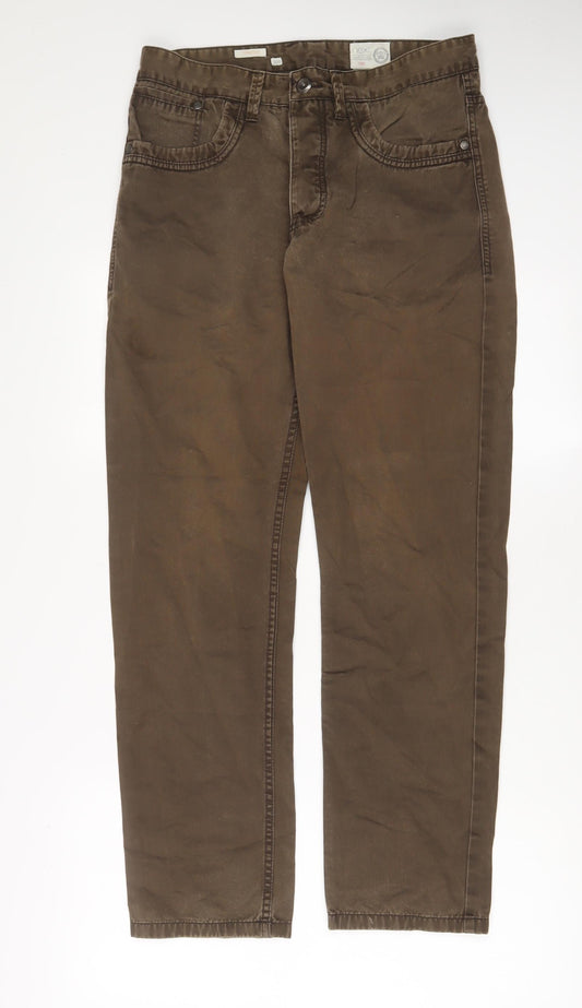 NEXT Mens Brown Cotton Chino Trousers Size 30 in L30 in Regular Button