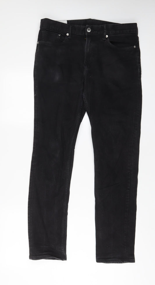 H&M Mens Black Cotton Straight Jeans Size 32 in L32 in Slim Zip