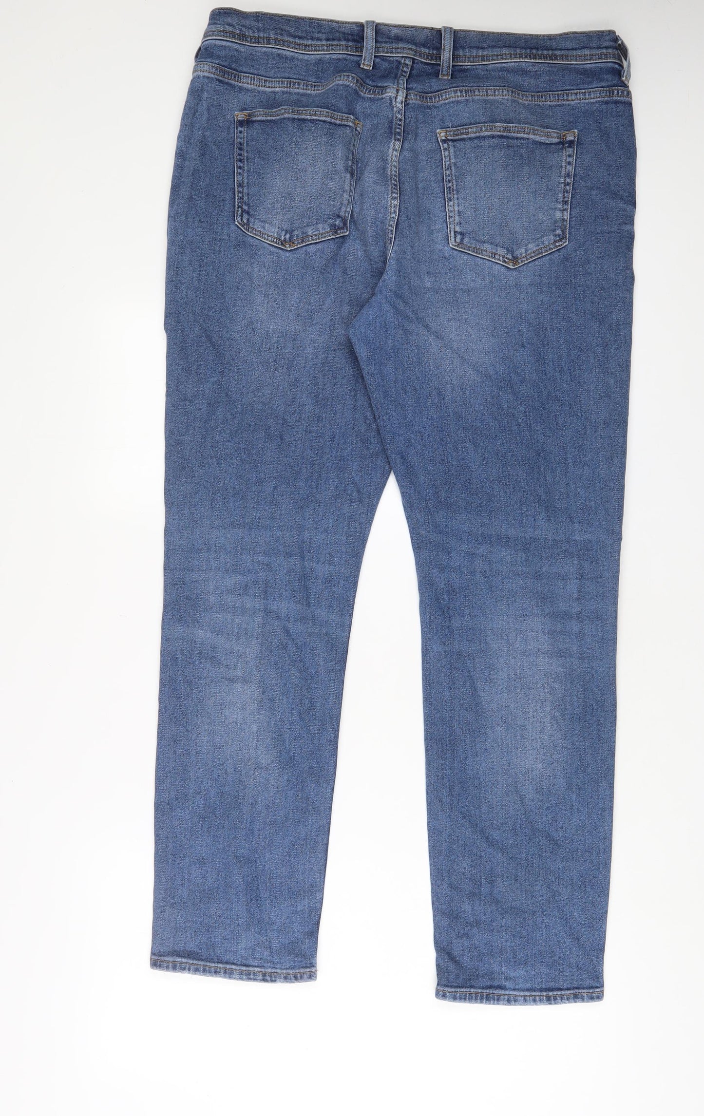 River Island Mens Blue Cotton Straight Jeans Size 36 in L32 in Regular Button