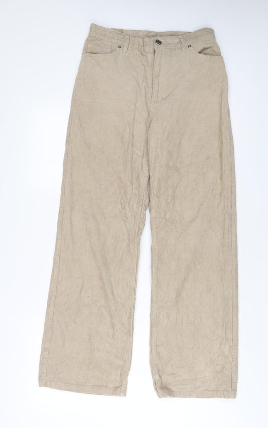 Monki Womens Beige Cotton Trousers Size 10 L30 in Regular Zip