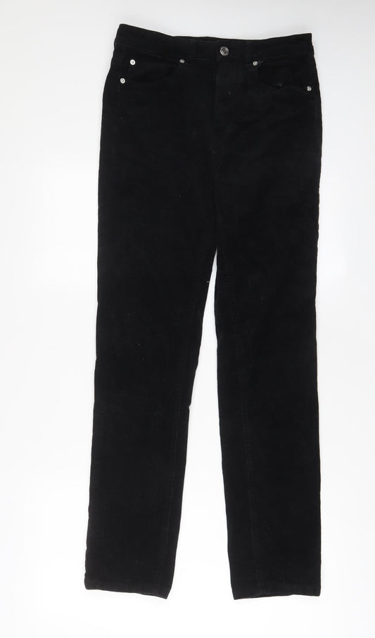 Marks and Spencer Womens Black Cotton Trousers Size 12 L30 in Regular Zip