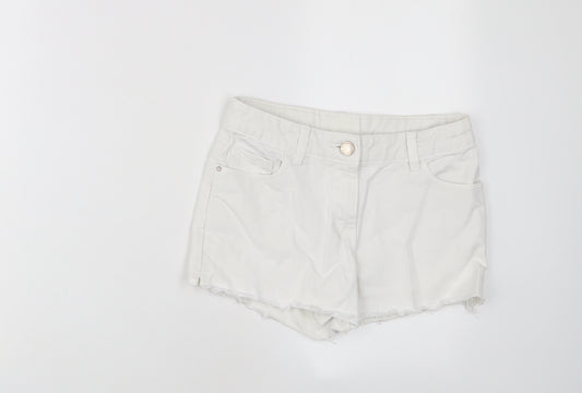 NEXT Girls White Cotton Bermuda Shorts Size 11 Years Regular Zip