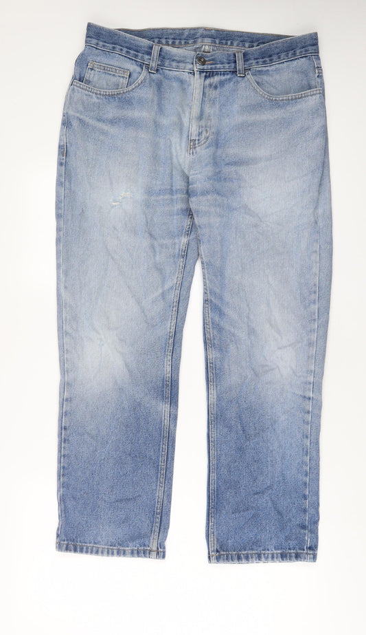 George Mens Blue Cotton Straight Jeans Size 36 in L30 in Regular Zip