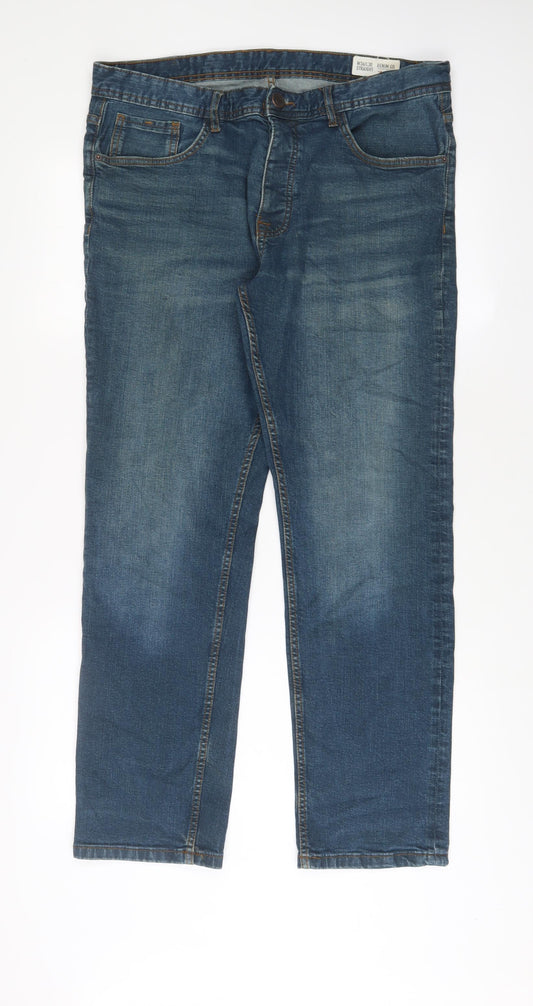 Denim & Co. Mens Blue Cotton Straight Jeans Size 36 in L30 in Regular Button