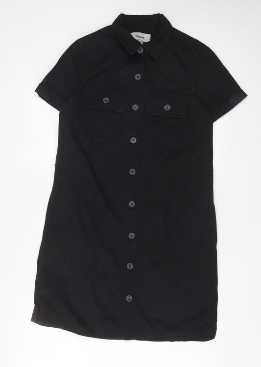 New Look Womens Black Cotton A-Line Size 8 Collared Button