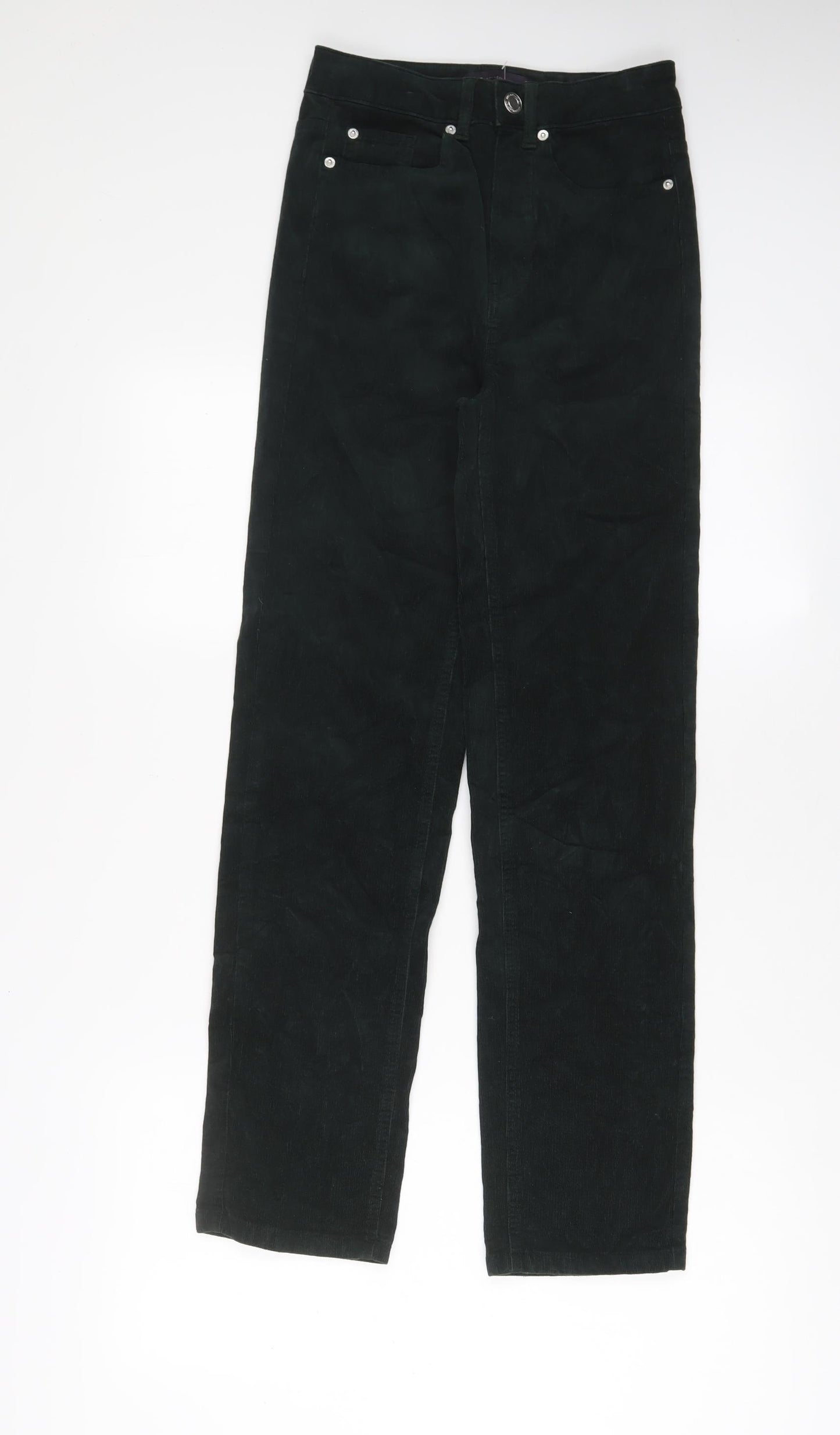 Marks and Spencer Womens Green Cotton Trousers Size 6 L29 in Regular Zip