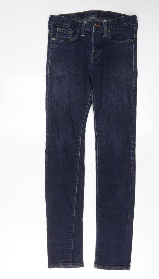 H&M Mens Blue Cotton Straight Jeans Size 28 in L32 in Slim Zip