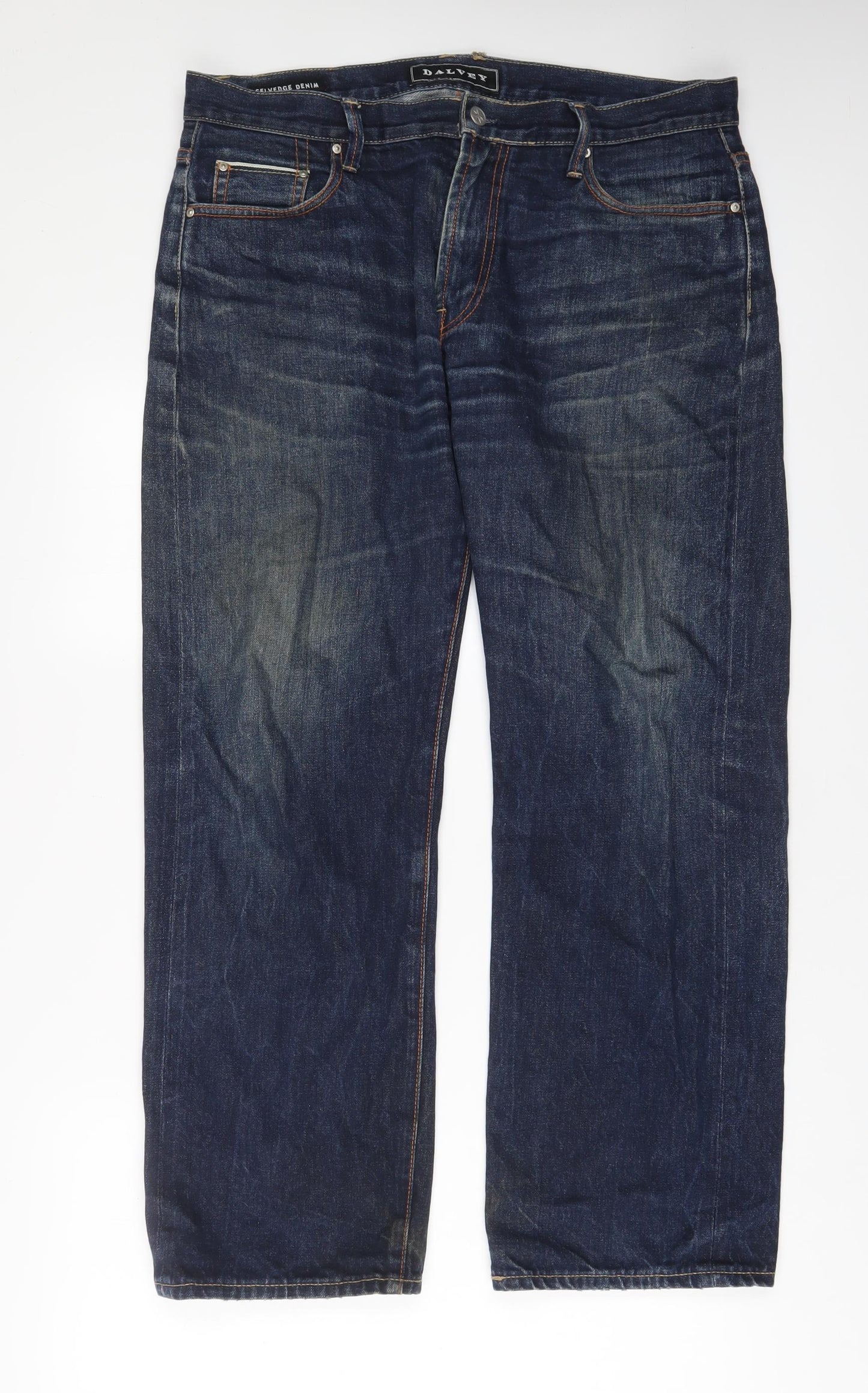 Dalvey Mens Blue Cotton Straight Jeans Size 36 in L29 in Regular Zip - Short Leg