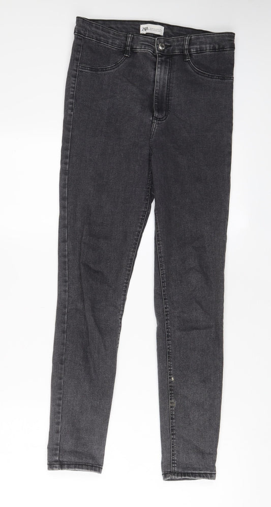 Zara Womens Grey Cotton Skinny Jeans Size 10 L28 in Regular Zip