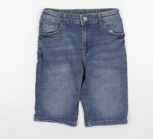 River Island Boys Blue Cotton Bermuda Shorts Size 9-10 Years L10 in Regular Zip