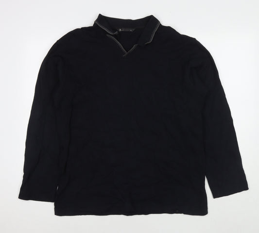 BHS Mens Black Cotton Polo Size M Collared Pullover