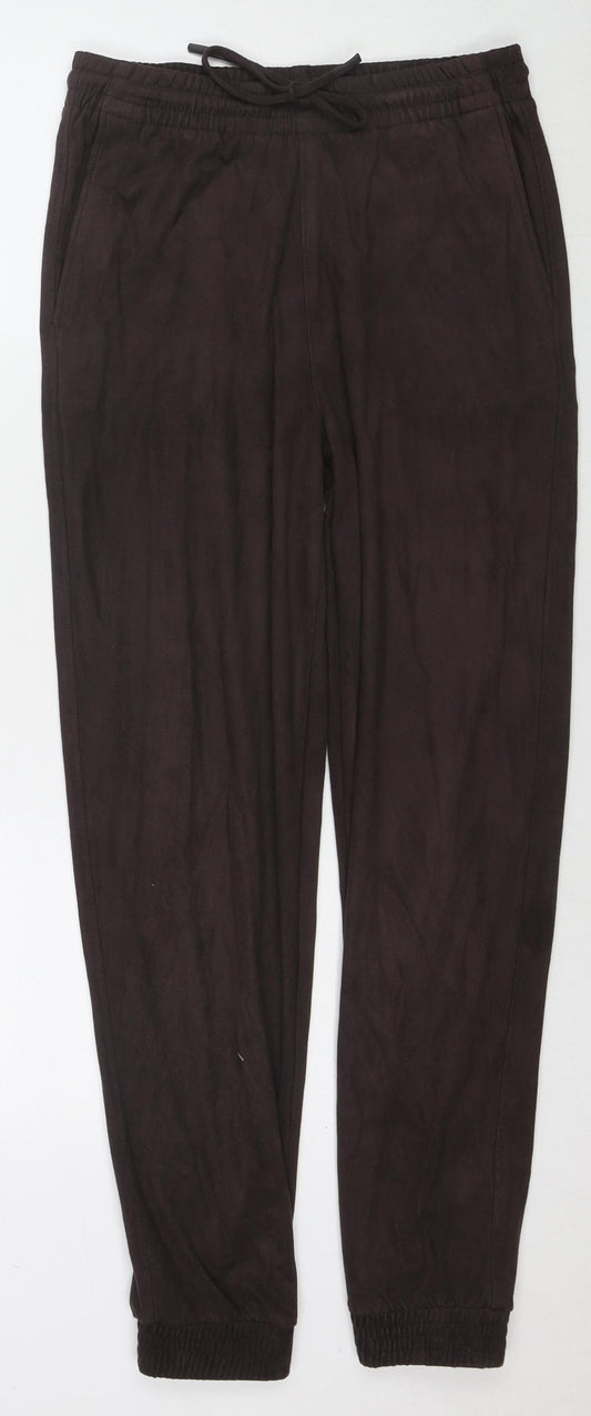 Marks and Spencer Womens Brown Polyester Jogger Trousers Size 10 L28 in Regular Tie