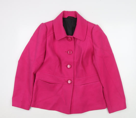 Marks and Spencer Womens Pink Pea Coat Coat Size 16 Button