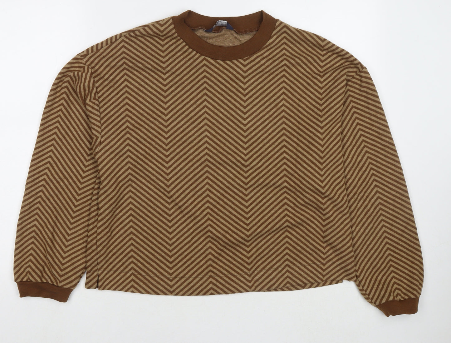 Marks and Spencer Womens Brown Round Neck Striped Polyester Pullover Jumper Size 14