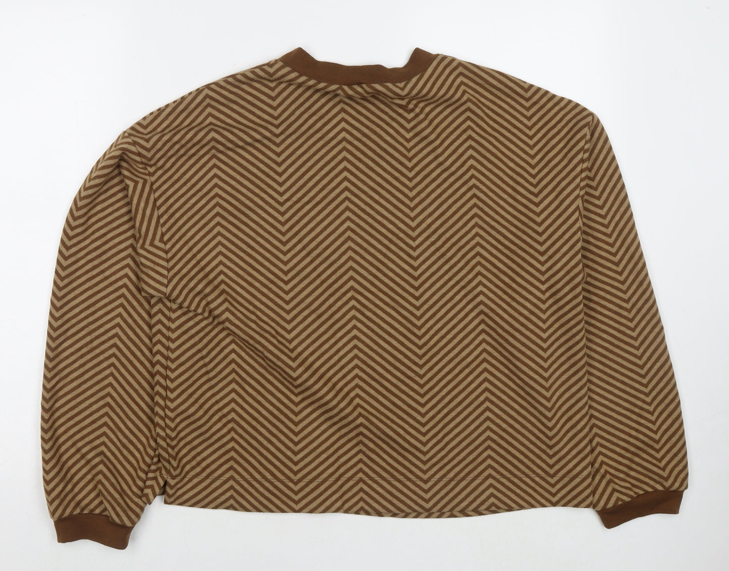 Marks and Spencer Womens Brown Round Neck Striped Polyester Pullover Jumper Size 14