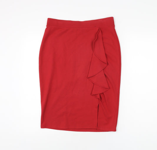 Marks and Spencer Womens Red Viscose Straight & Pencil Skirt Size 12