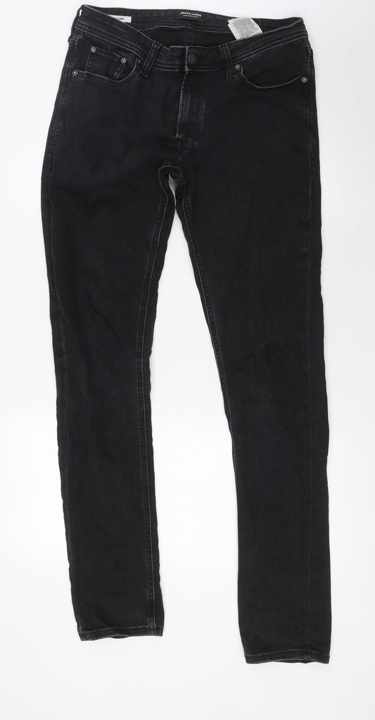 JACK & JONES Mens Black Cotton Skinny Jeans Size 32 in L33 in Regular